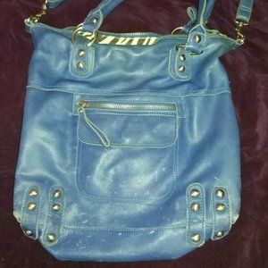 LINEA PELLE DYLAN COBALT TOTE PURSE BAG leather crossbody large silver hw RARE